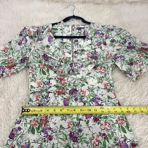 ZARA NWT Ivory Cream Floral Tiered Midi Dress Botanical Front Knot Size Small - Picture 6 of 12